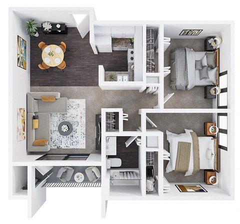 Floor plan for 2 beds, 1 bath, 829 sqft